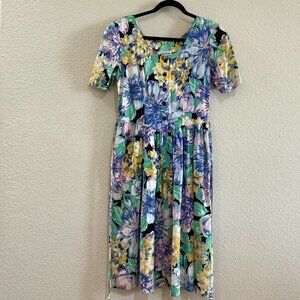 Sally Petite Vintage 80s Cotton Floral Midi Dress
